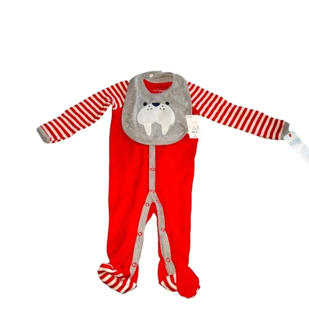 *NWT* Baby Cat & Jack Wowser Holiday Red Footie Pajamas Size 0-3 Month